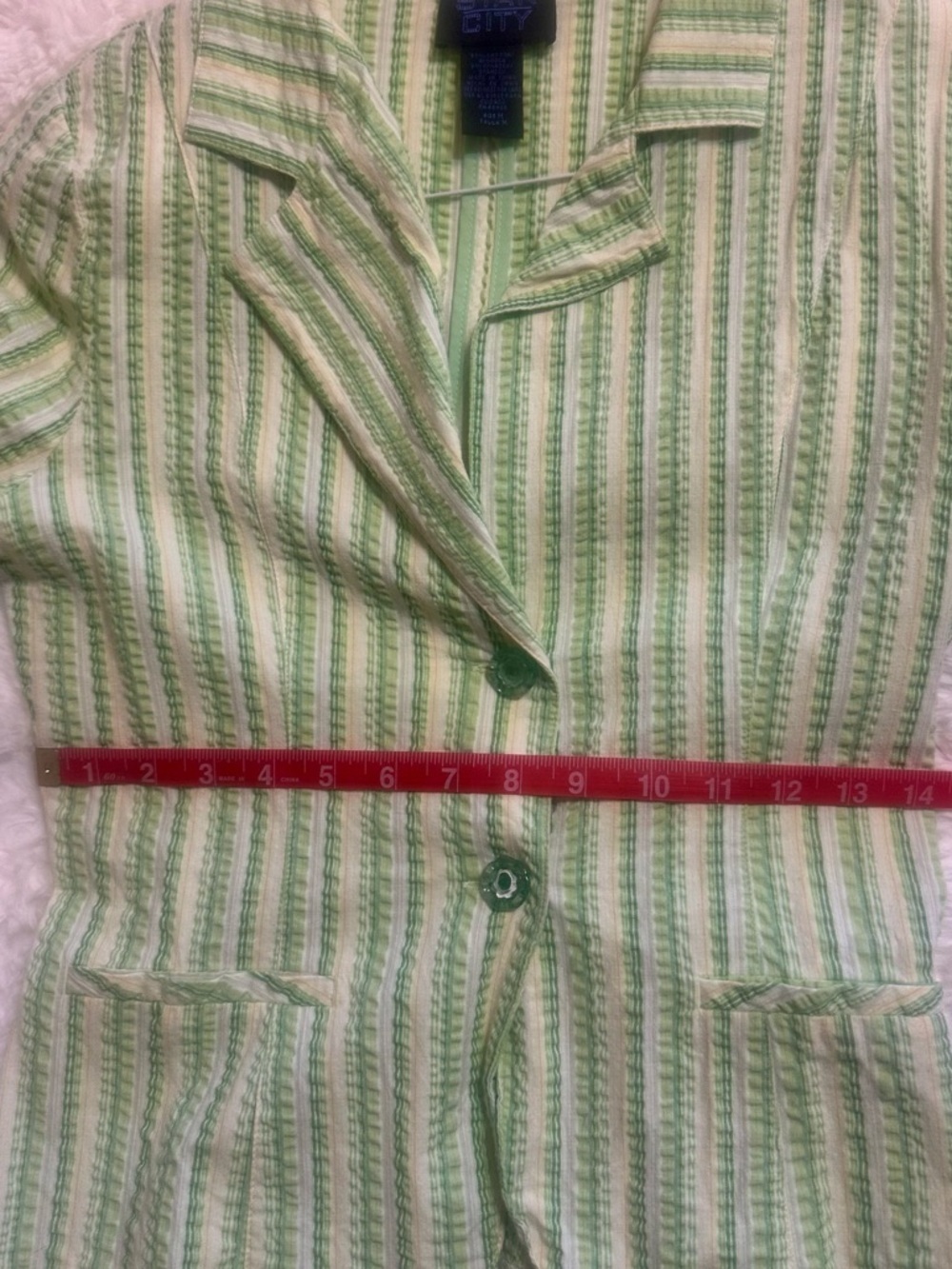 Vintage Green Seersucker Stripe Blazer Jacket Coastal Prep Size M Fits S - Picture 10 of 13